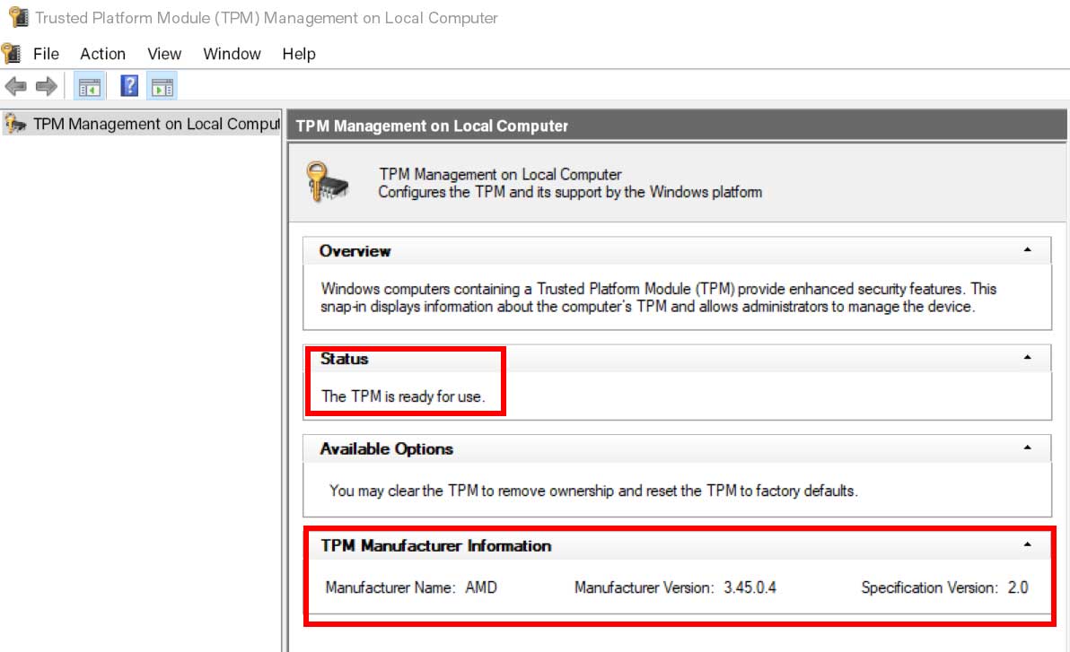 Tpm device selection. Tpm.msc.