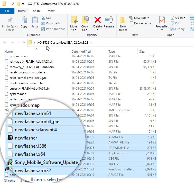 Newflasher inside the same folder where the firmware files