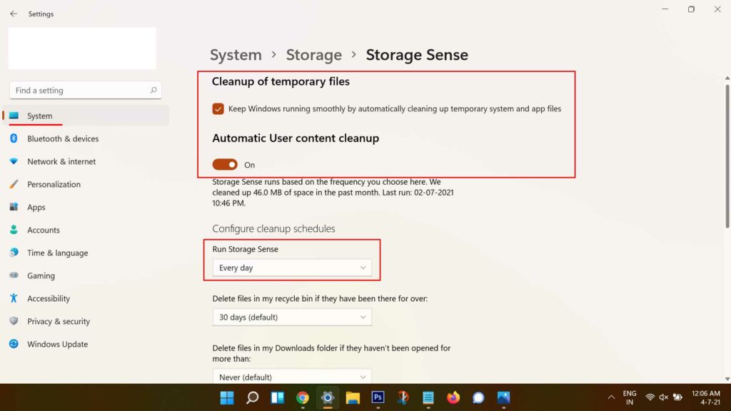 Storage Sense on Windows 11