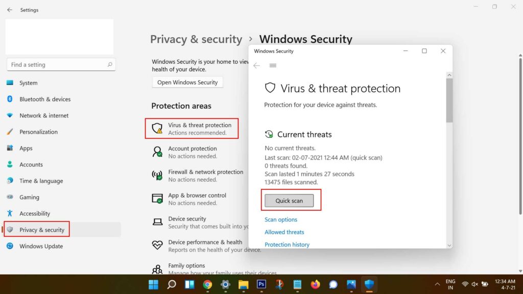 Windows Defender Quick Scan