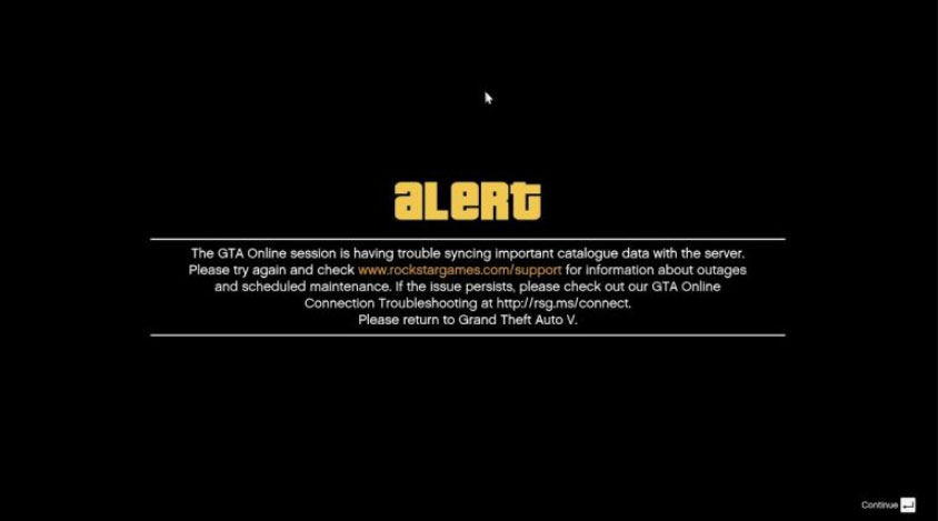 GTA Online session syncing error