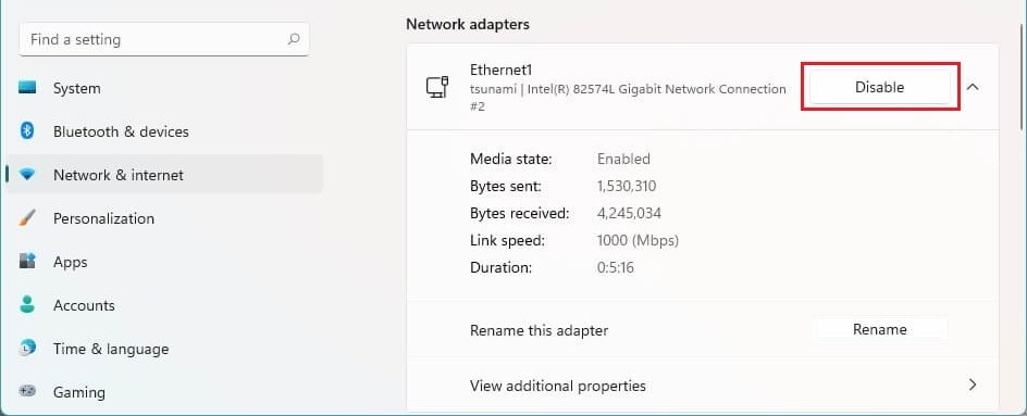 How to disable WiFi or Ethernet adapter on Windows 11