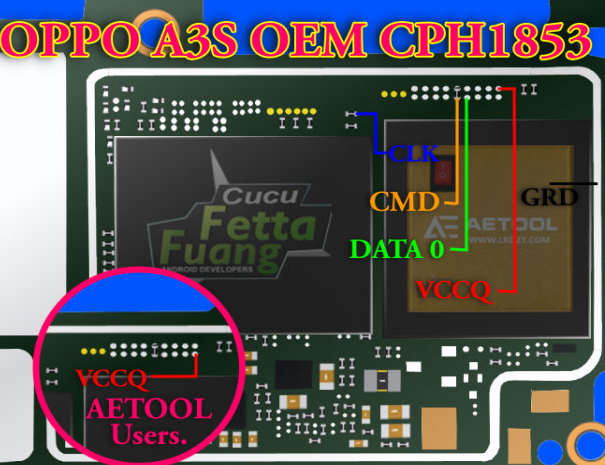 Oppo A3s CPH1853 ISP PinOUT to Hard Reset, FRP Bypass, eMMC
