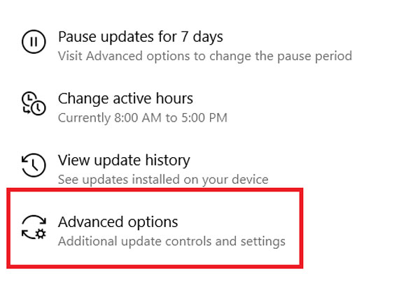 Advanced options in Windows 10