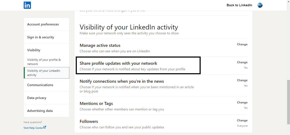 Share profile updates with your network