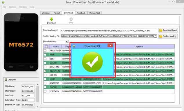 SP flash tool run time trace mode