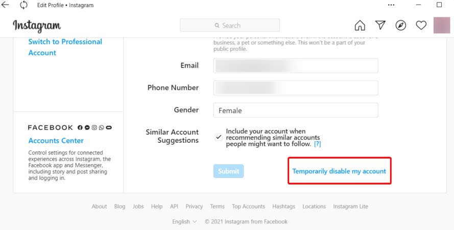 temporary disable account