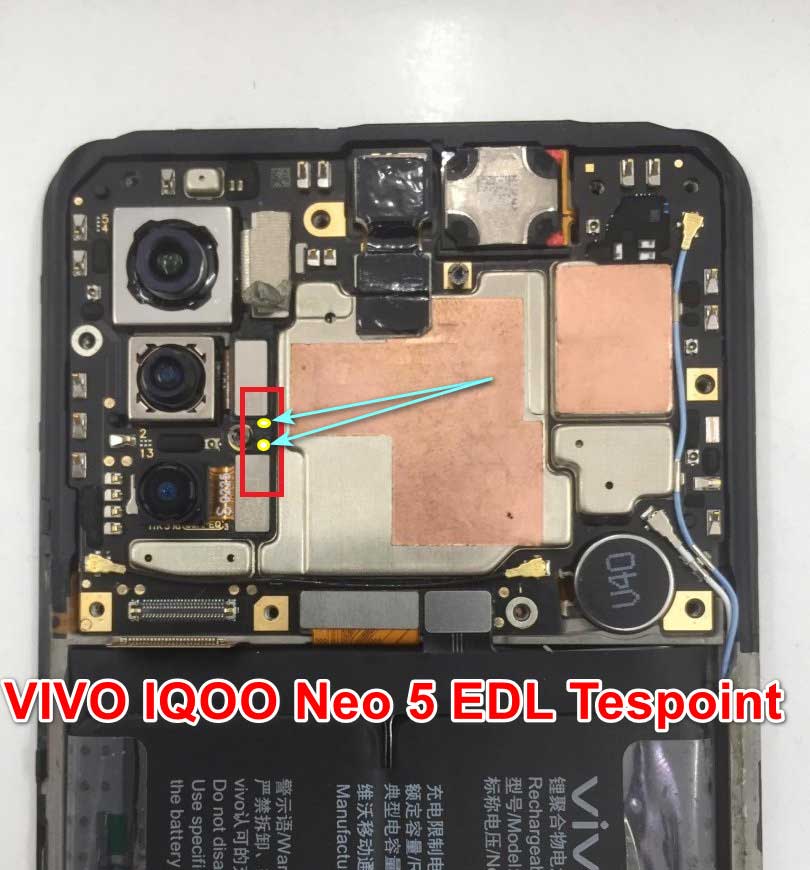 Did you get the Vivo IQOO Neo 5 (codenamed PD2055F) smartphone? Then this guide will be useful to you. If you have bricked your device, lost your pattern lock details, or are not able to verify your Google account after the hard reset, then you can bypass it quickly using this guide.  You can easily get the ISP PinOUT connection of the Vivo IQOO Neo 5 by following the full guide below along with images. By using the ISP PinOUT, you can easily restore the stock ROM, bypass FRP lock, or reset user data on your device via UFi Box. In this guide, we will also guide on how to reboot into 9008 EDL Mode.  What is ISP PinOUT?  ISP or In-system programming also known as in-circuit serial programming (ICSP) for hardware that has a cross-reference of pins or contacts. By shorting the pins together, you can power or signal the logic board (motherboard) of an electronic device such as a mobile, computer. You will find the IS Pinout connection on the logic board of your device. Therefore, you will need to remove the back panel of the handset and follow the below image to locate the pinout.  Vivo IQOO Neo 5 PD2055F ISP Test Point / Pinout Image:  How to Enter EDL Mode on Vivo IQOO Neo 5  Follow this instruction carefully to boot your device into EDL Mode (aka Emergency DownLoad Mode)  <div class="editor-posts">
					<div class="editor-posts__title">"Also</div>
					<div class="editor-posts__posts">
						<div>  What is EDL Mode? How to Enter EDL Mode on Any Qualcomm Device  </div>
					</div>
				</div>  Method 1: Using ADB Download ADB and Fastboot Tool and extract it to your PC (C:/ Drive) Connect your device to your PC Open the adb command and enter the command .\adb reboot edl Method 2: Using Fastboot Download ADB and Fastboot Tool and extract it to your PC (C:/ Drive) Boot your device into the bootloader Open the command window on your PC on the same folder extracted (ADB and Fastboot Tool) now enter the command .\fastboot oem edl Method 3: By Hardware Test Points / Restore Your device Download the QDLoader driver Find the EDL PinOUT/Test Point on your device (refer to image above to find the test point) To enter EDL mode, you need to use a metal tweezer or a conductive metal wire to short the points. Once you are done, connect your device to PC using a USB cable This way, your device will enter EDL mode. Now you can open the QFil or QPST Tool to flash the firmware and restore your device.  I hope this guide was helpful to find the Vivo IQOO Neo 5 PD2055F ISP Testpoints.