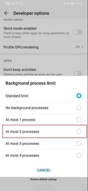 At most 2 processes option