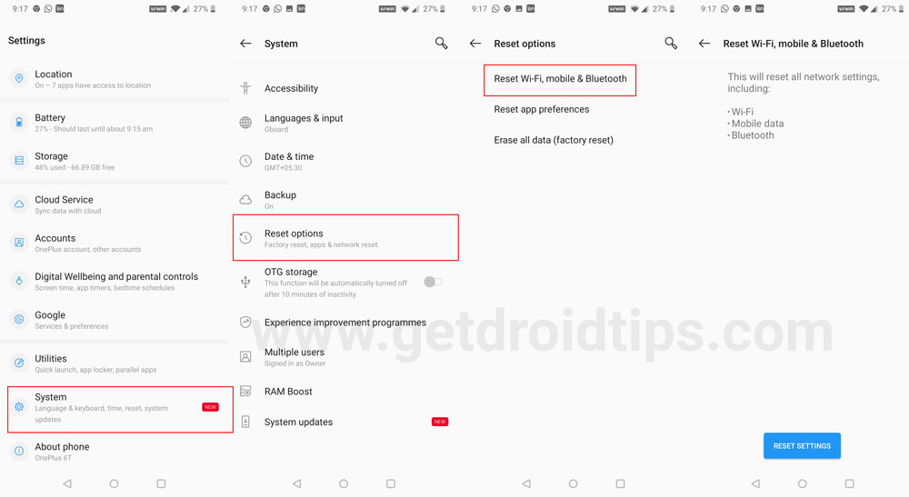 Reset Network Settings OnePlus