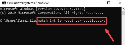 netsh int ip reset c:\resetlog.txt