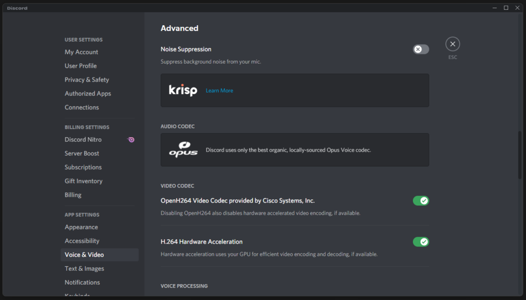 Disable Krisp in Discord (4)