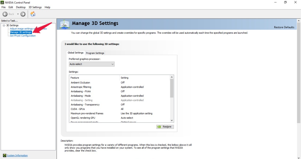 Manage 3D Settings