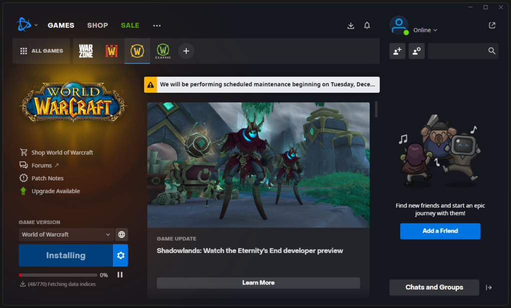 Reinstall World of Warcraft in Windows 11