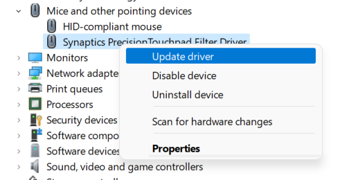 Update Mouse touchpad Driver Windows 11