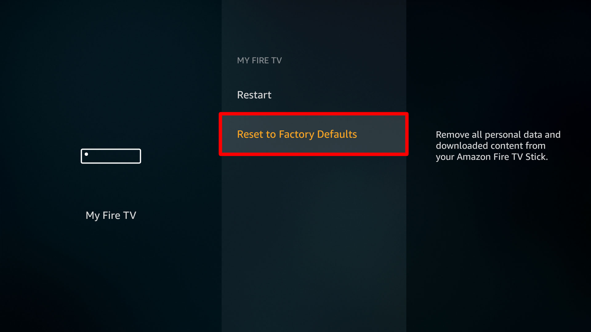 Amazon Fire Stick TV Reset to Factory Defaults