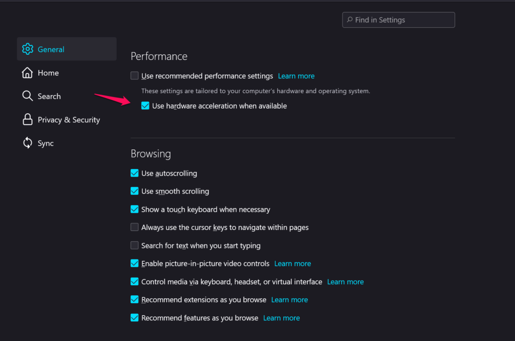 Disable hardware Acceleration in Fierfox (4)