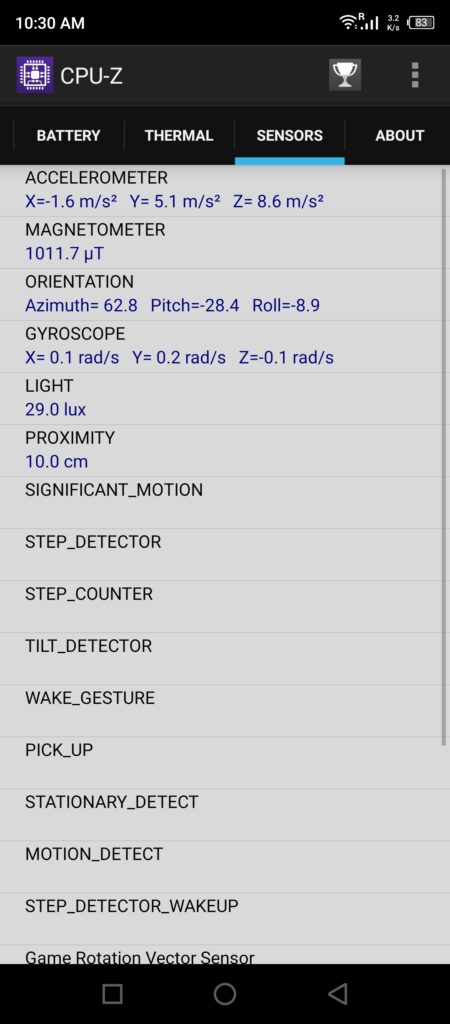 Sensors Status (3)