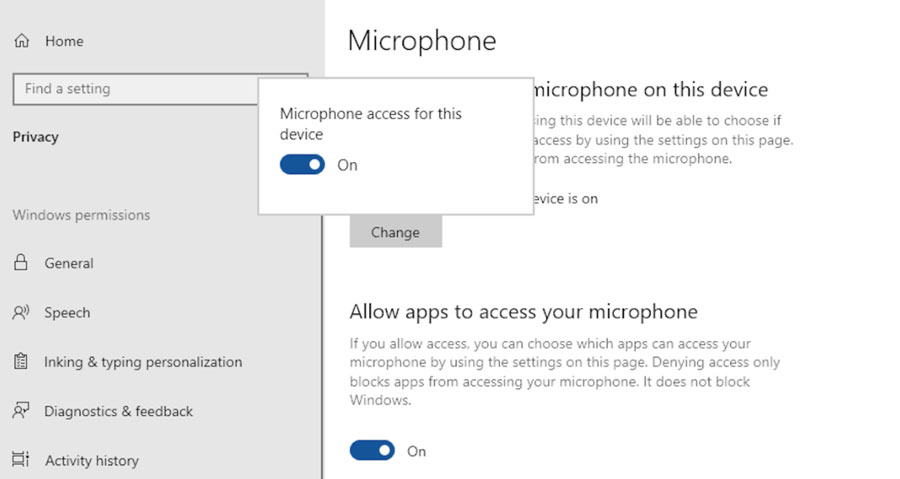 Allow apps to access your Microphone