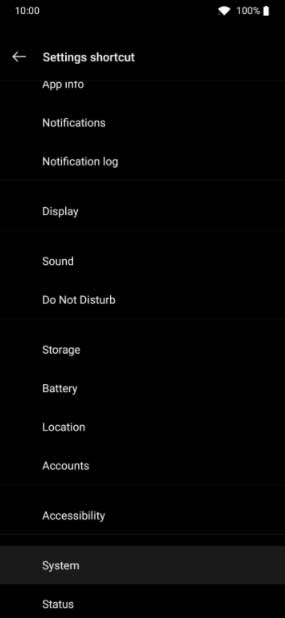 System settings on Oneplus