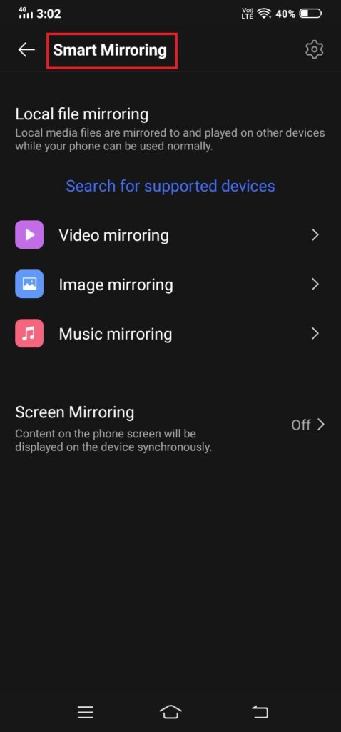 Android Device Screen Mirror Feature