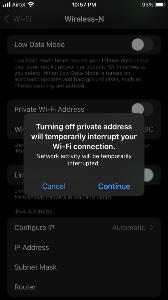 Disable Private Wi-Fi Address (5)