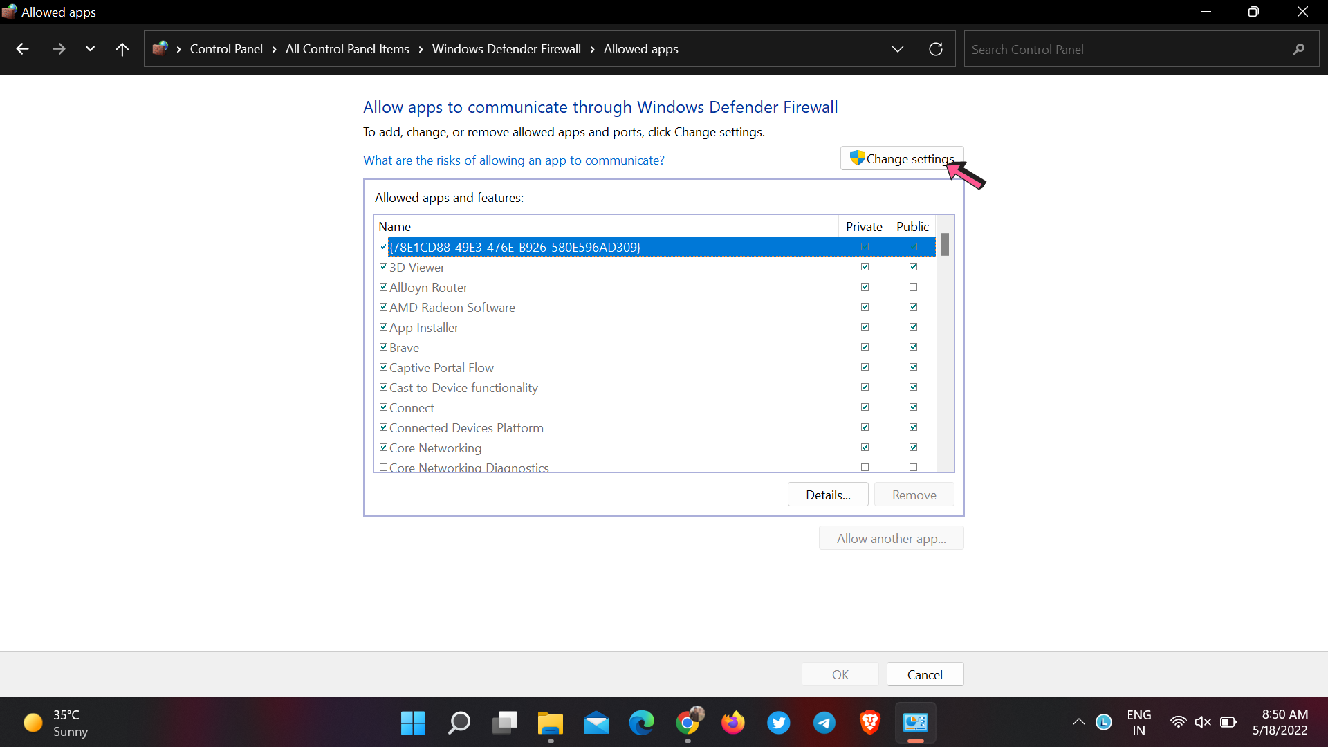 Change Windows Firewall Settings