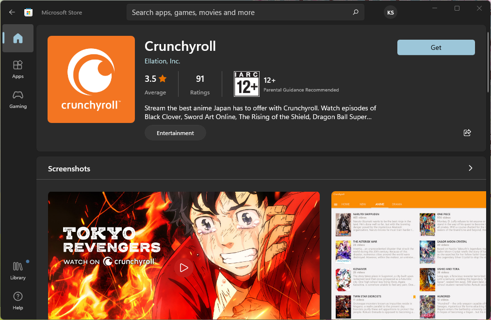 Crunchyroll on Microsoft Store