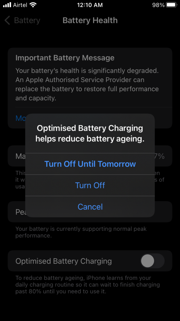Disable Optimized Battery Charging Feature (5)