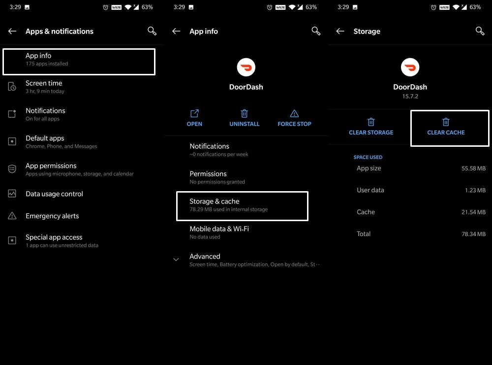 Steps to clear Doordash app cache