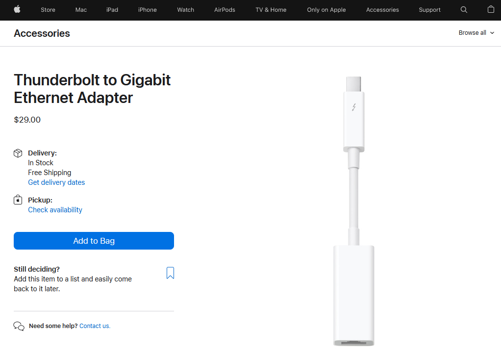 Thunderbolt to Gigabit Ethernet Adapter