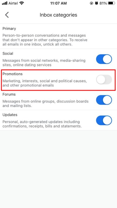 Fix Gmail Promotions and Social No Connection error in iPhone