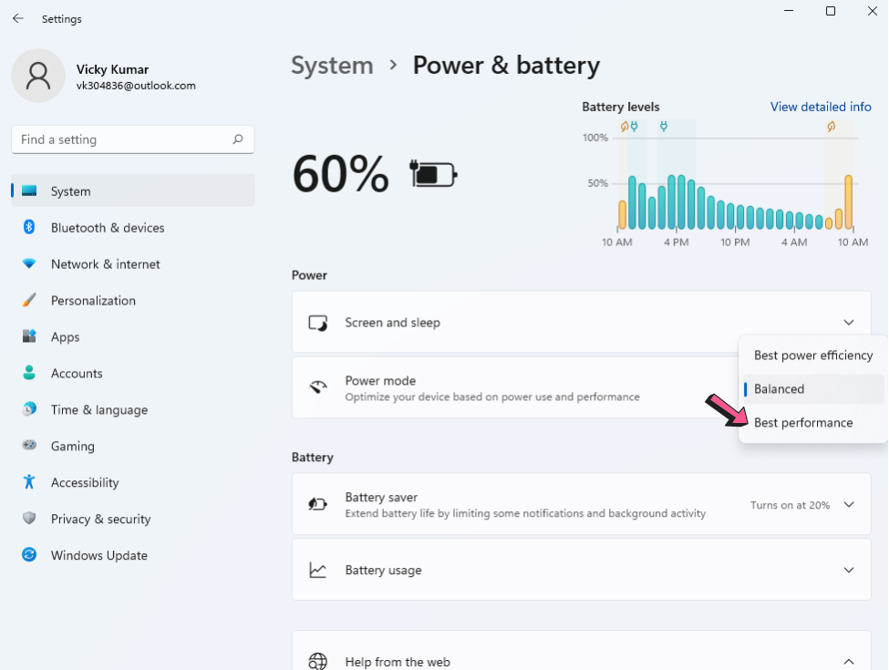 Windows 11 - High Performance Power Option