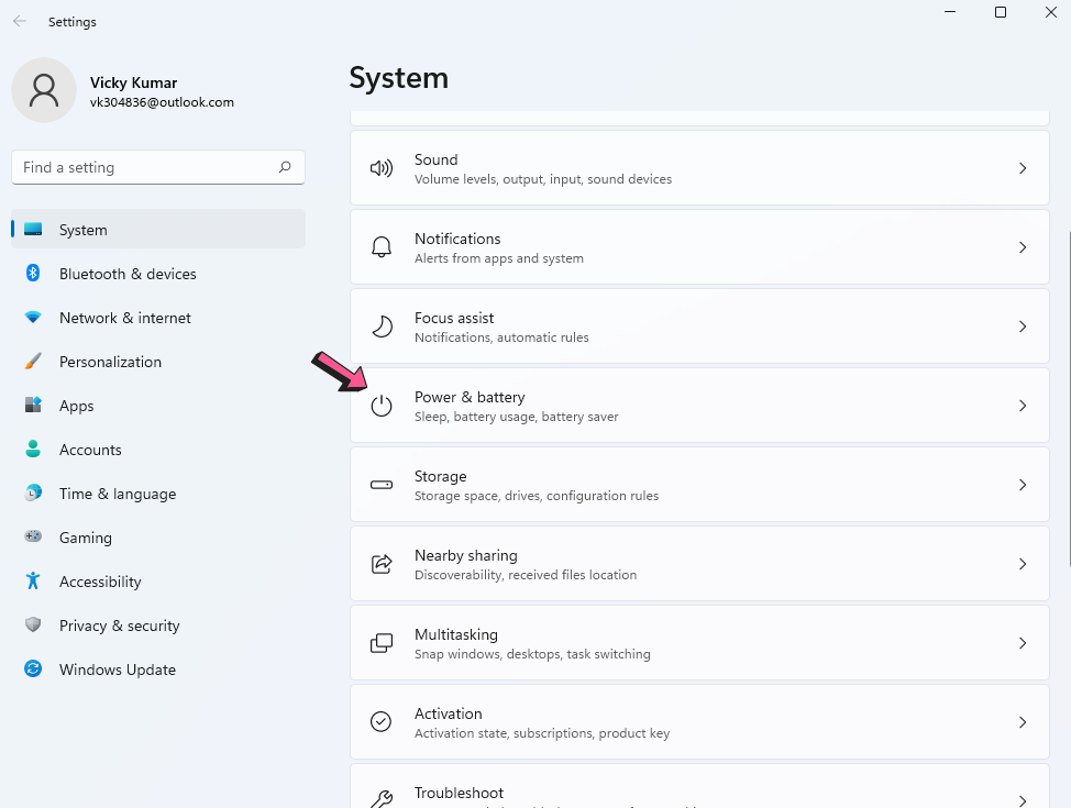 Windows 11 - Power Setting