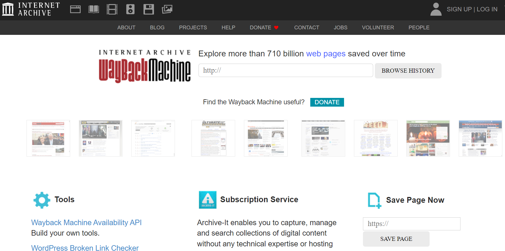 Wayback Machine homepage