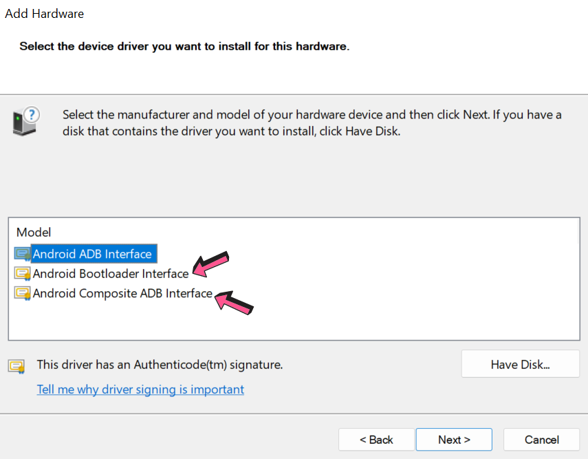 manually installing Android USB driver