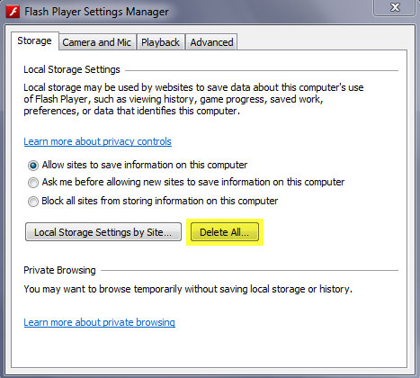 Delete Flash Browsing Data