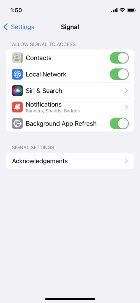 Turn on Local Network in Signal App Settings