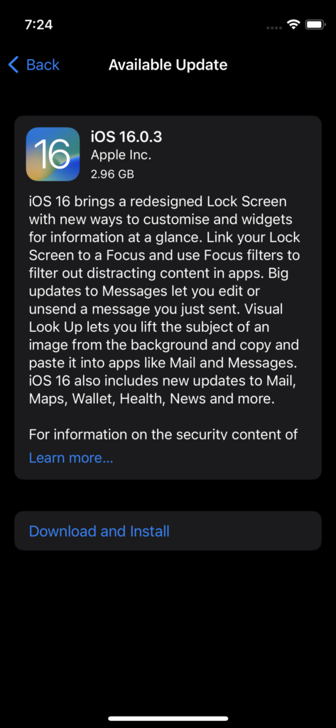 Update iOS 16
