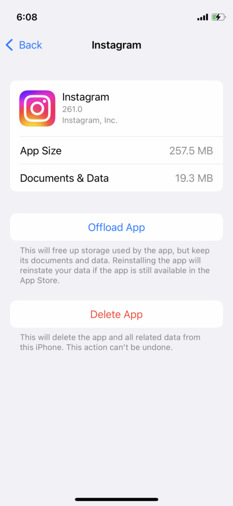 Offload Instagram in iPhone or iPad (6)