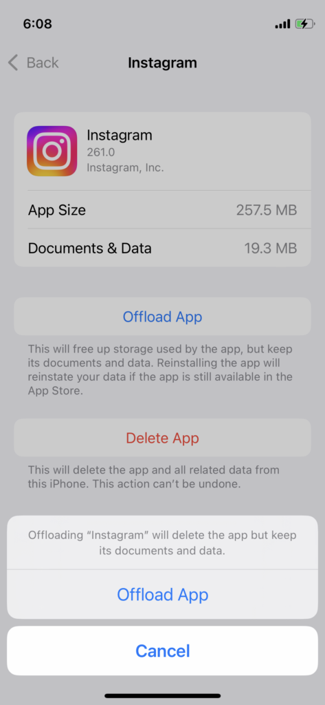 Offload Instagram in iPhone or iPad (7)