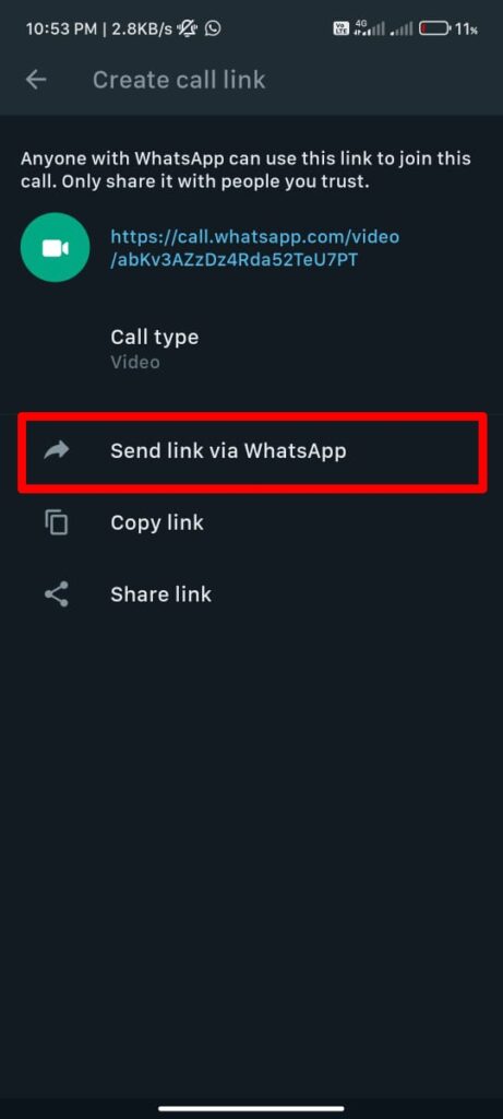 Send Link Via WhatsApp 