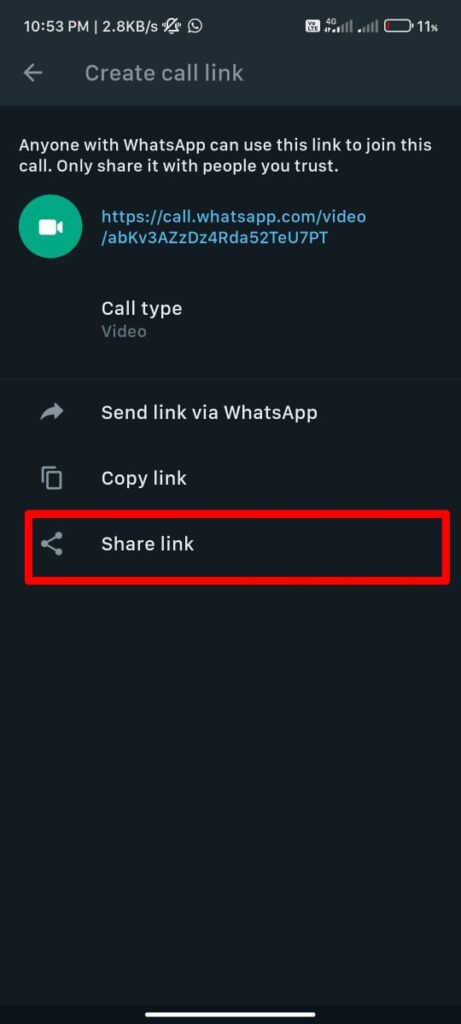 Share WhatsApp Call Link