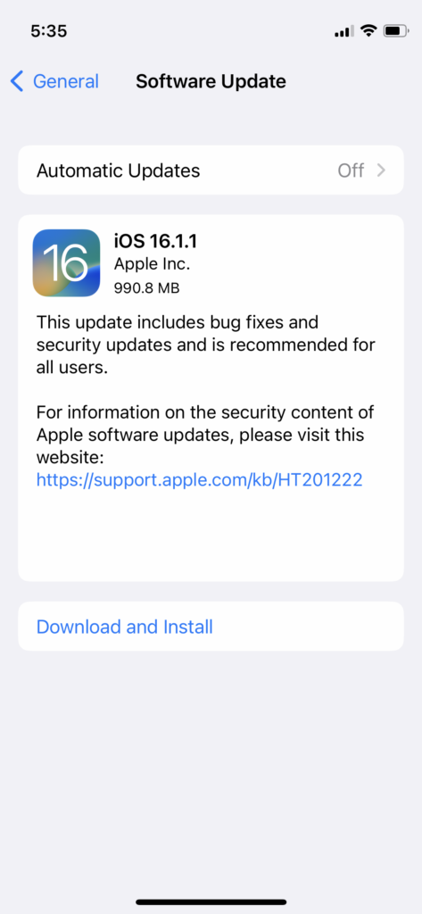 iOS 16 Update