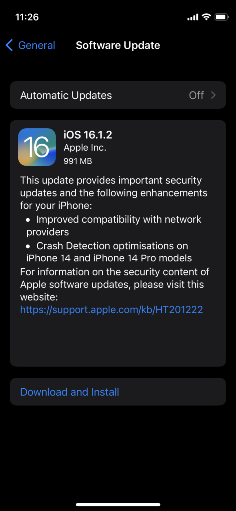 Update iOS 16