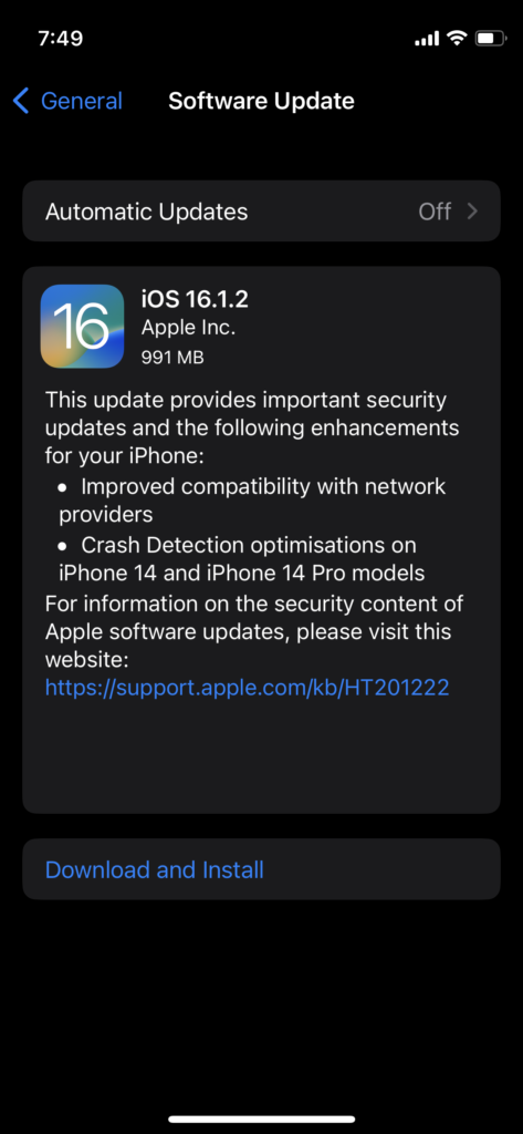 iOS 16 Update