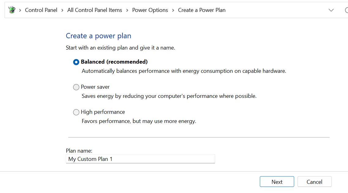 Power Options High Performance