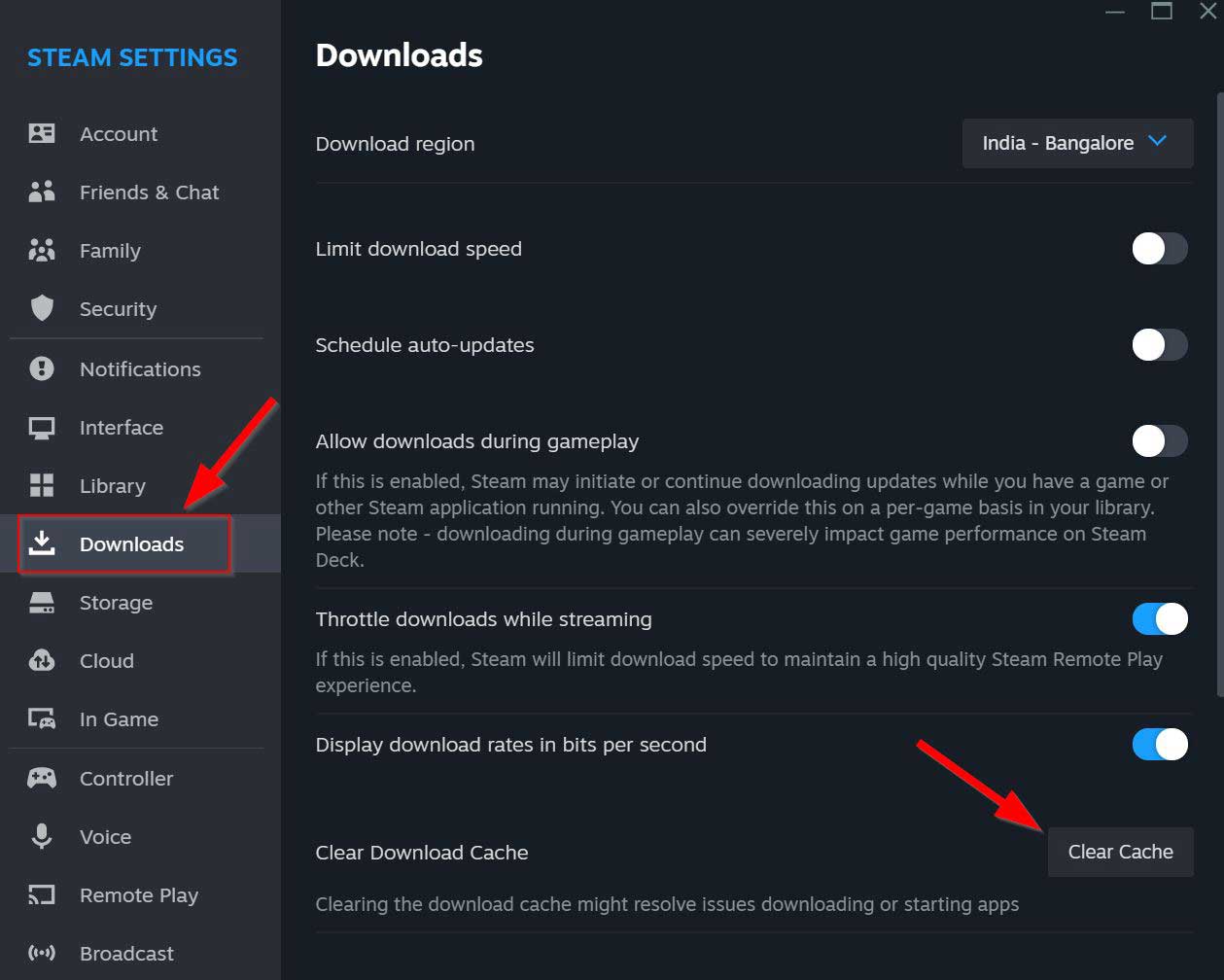 Steam Settings Clear Download Cache