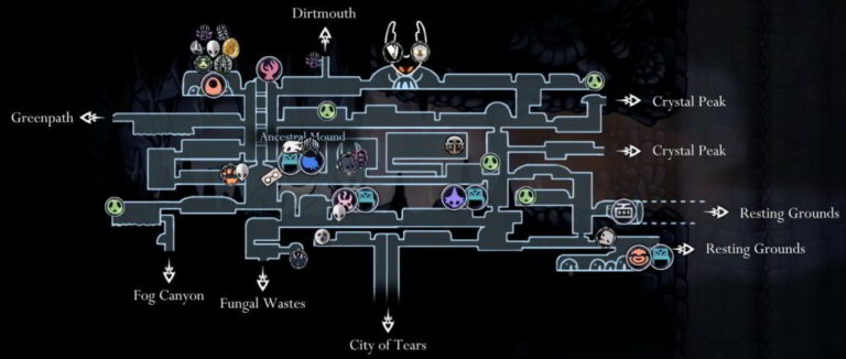 Hollow Knight Full Map Guide Characters Enemies And Bosses Forgotten Crossroads 768x326 