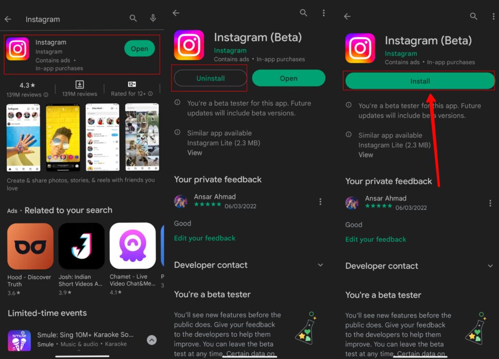 Reinstall Instagram App